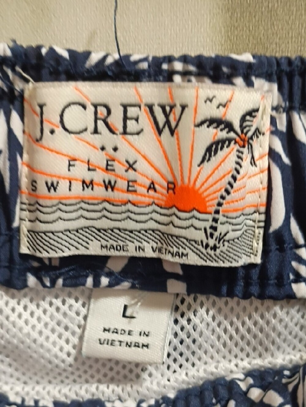 J. CREW FLEX SWIMWEAR Men's Palm Tree Blue/White  Size Large
